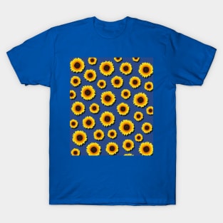 Yellow Sunflowers on Blue Floral Pattern T-Shirt